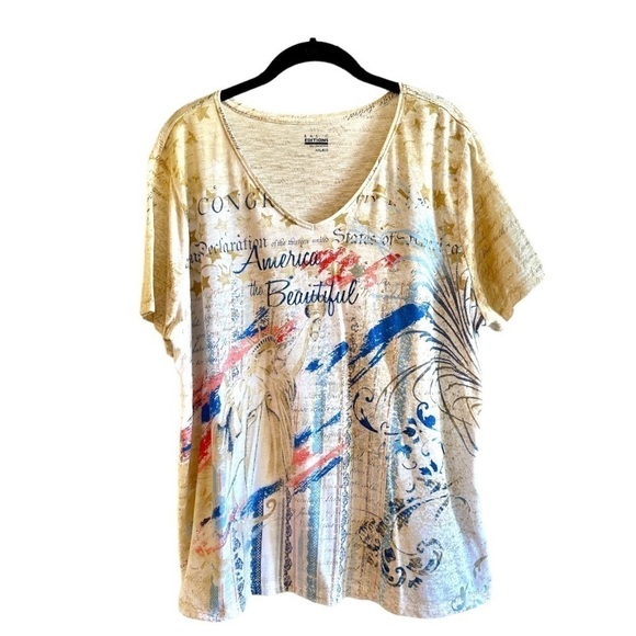 BASIC EDITIONS, WOMENS, “AMERICA THE BEAUTIFUL”, T-SHIRT. SIZE XXL - Picture 1 of 6
